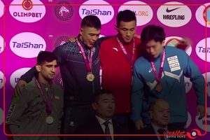 اهداى مدال نقره امين كاويانى نژاد در وزن ٧٧ كيلوگرم كشتى فرنگى