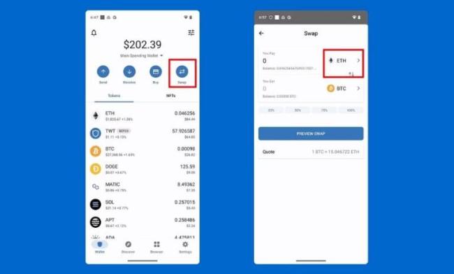 تبدیل تتر به دیگر ارزها از طریق Swap