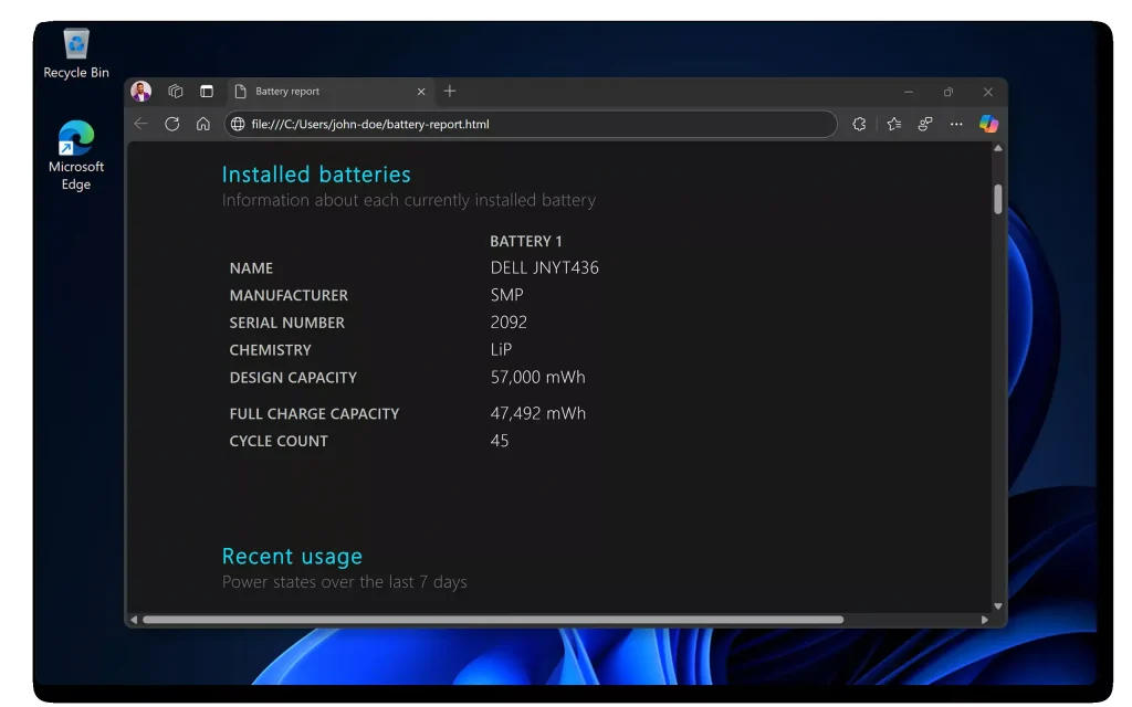 بررسی سلامت باتری در ویندوز